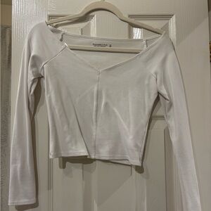 Abercrombie & Fitch White Long Sleeve Soft Off the Shoulder Crop Top